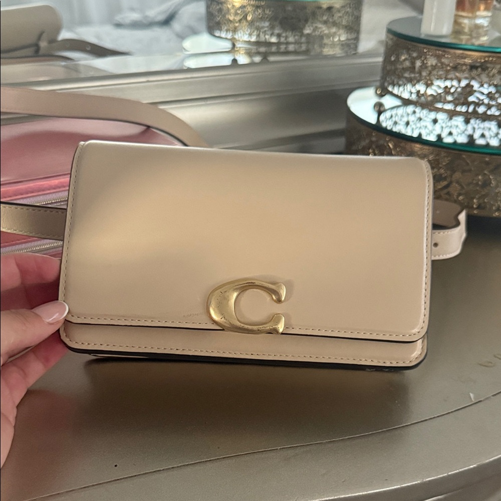 Coach Light Beige Crossbody Bag with Gold Accent